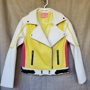 Azalea Wang Shabby Moto jacket yellow, white, hot pink zippered women's M. NWOT
